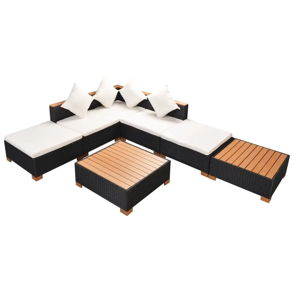 7 Piece Garden Lounge Set with Cushions Poly Rattan Black 42757 - Furniture