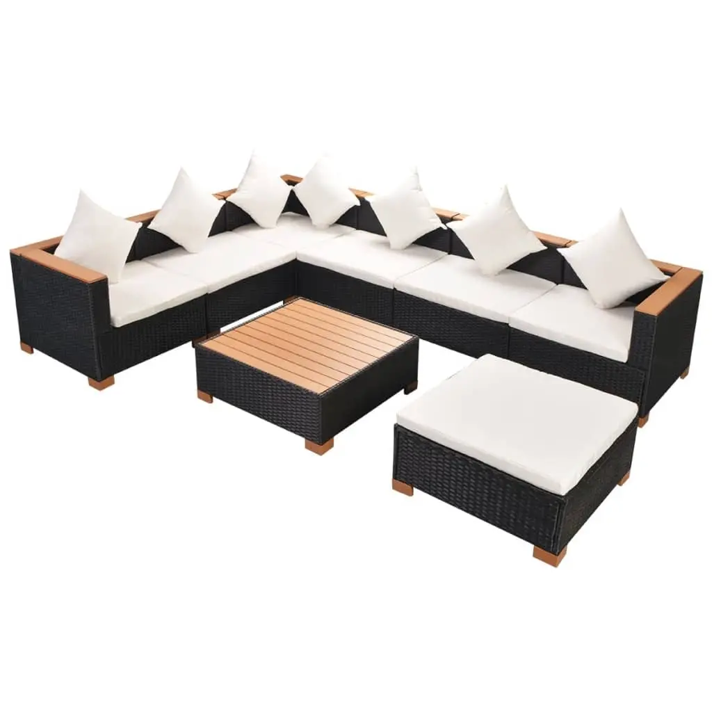 8 Piece Garden Lounge Set with Cushions Poly Rattan Black 42758 - Furniture