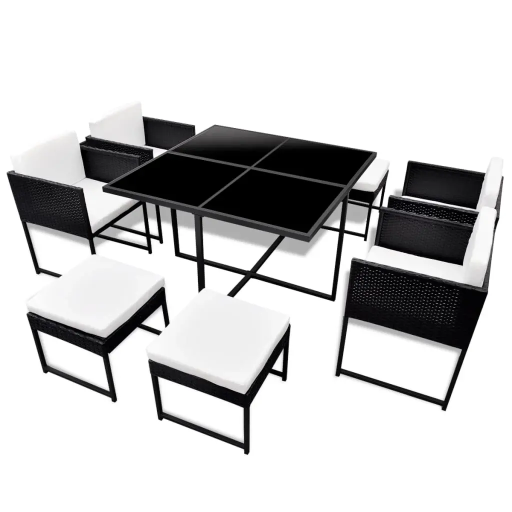 9 Piece Outdoor Dining Set with Cushions Poly Rattan Black 42759 - Furniture
