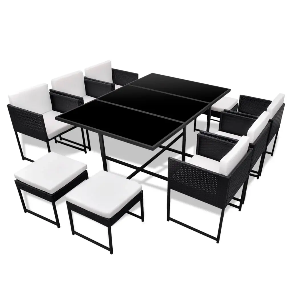 11 Piece Outdoor Dining Set with Cushions Poly Rattan Black 42760 - Furniture