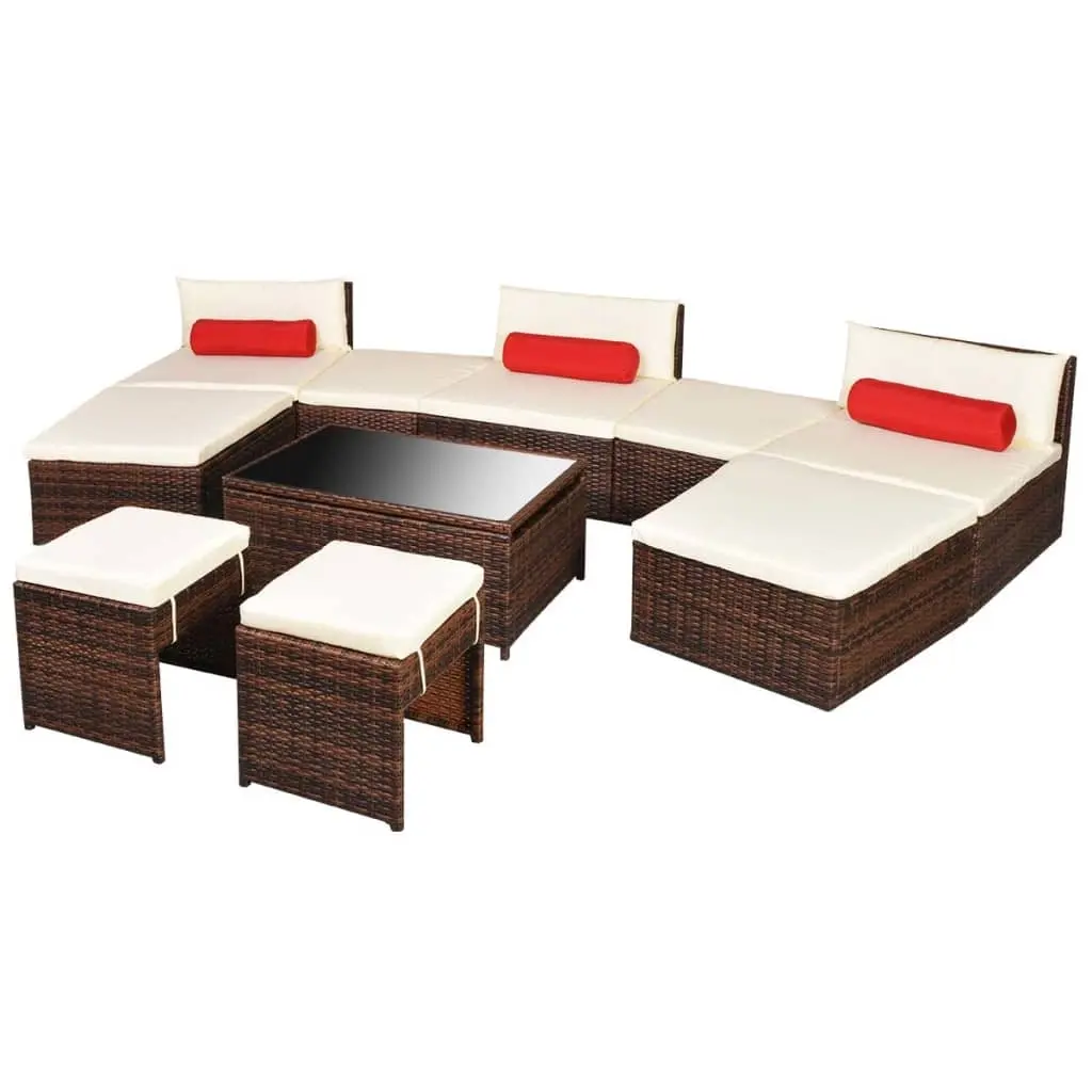 10 Piece Garden Lounge Set with Cushions Poly Rattan Brown 42855 - Furniture