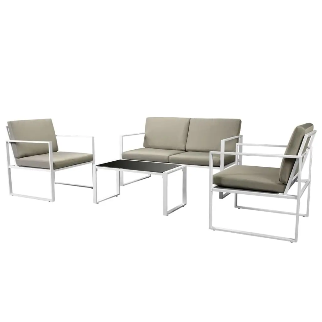 4 Piece Garden Lounge Set with Cushions Steel White 42863 - Furniture