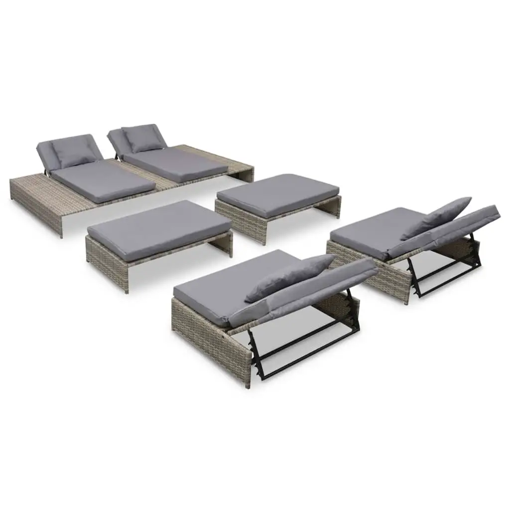 5 Piece Garden Lounge Set with Cushions Poly Rattan Grey 42889 - Furniture
