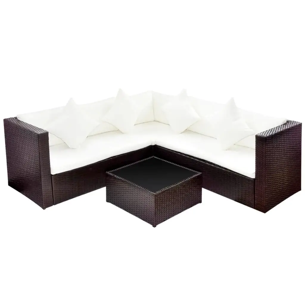 4 Piece Garden Lounge Set with Cushions Poly Rattan Brown 42894 - Furniture