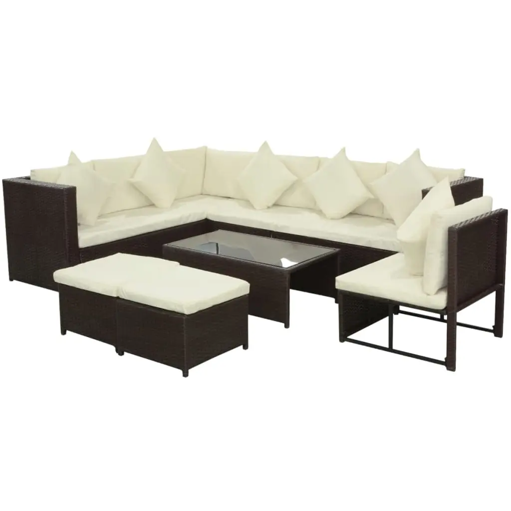 8 Piece Garden Lounge Set with Cushions Poly Rattan Brown 42896 - Furniture