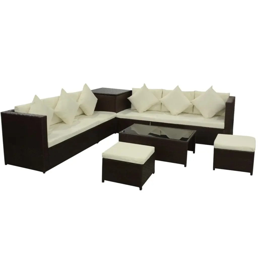 8 Piece Garden Lounge Set with Cushions Poly Rattan Brown 42898 - Furniture