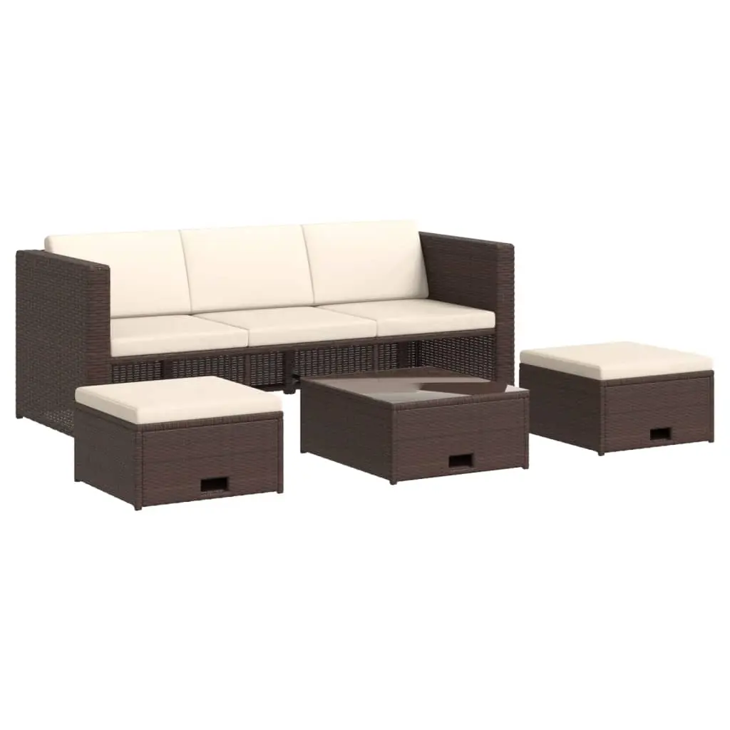 4 Piece Garden Lounge Set with Cushions Poly Rattan Brown 43103 - Furniture