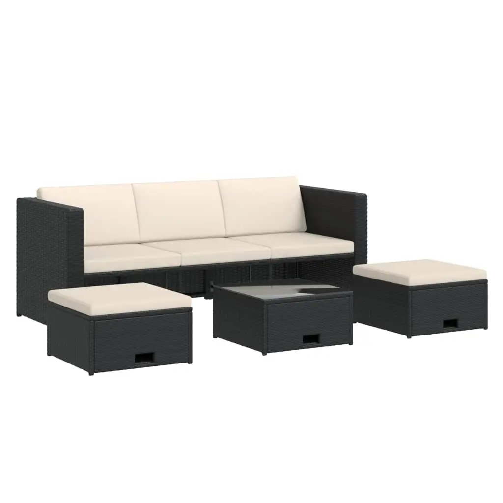 4 Piece Garden Lounge Set with Cushions Poly Rattan Black 43104 - Furniture