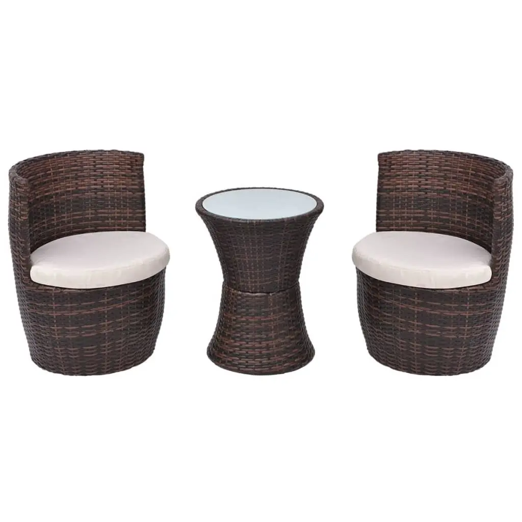 3 Piece Bistro Set with Cushions Poly Rattan Brown 43111 - Furniture