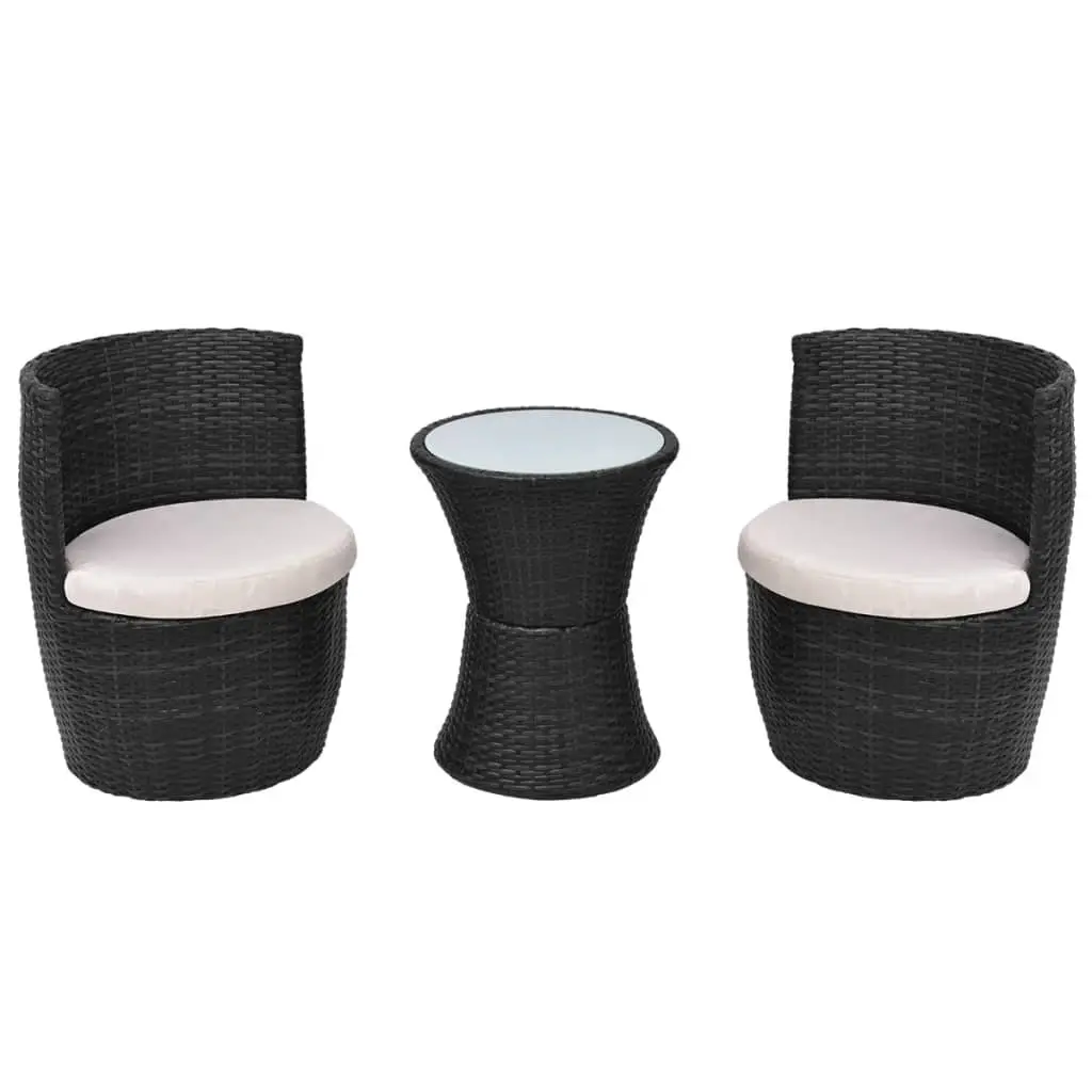 3 Piece Bistro Set with Cushions Poly Rattan Black 43112 - Furniture