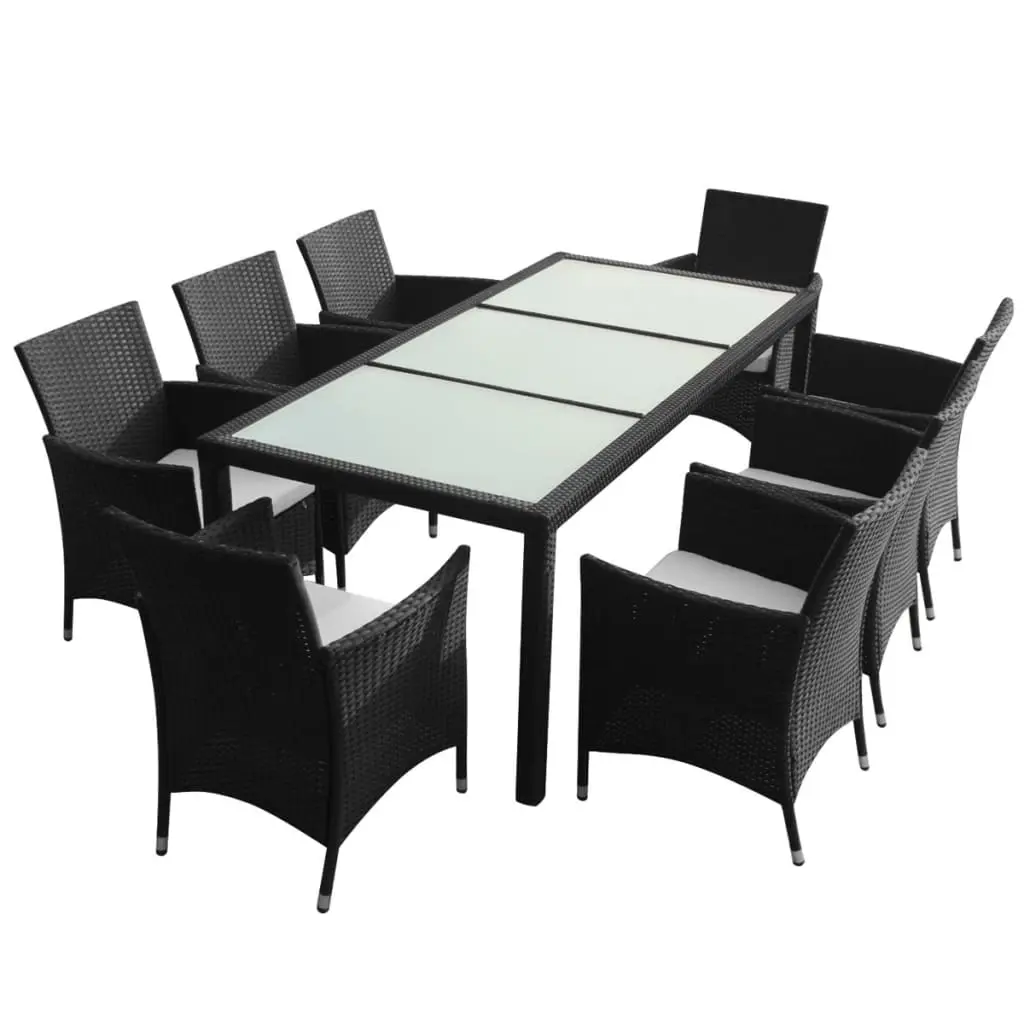 9 Piece Outdoor Dining Set with Cushions Poly Rattan Black 43118 - Furniture