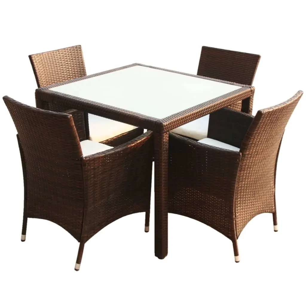 5 Piece Outdoor Dining Set with Cushions Poly Rattan Brown 43121 - Furniture
