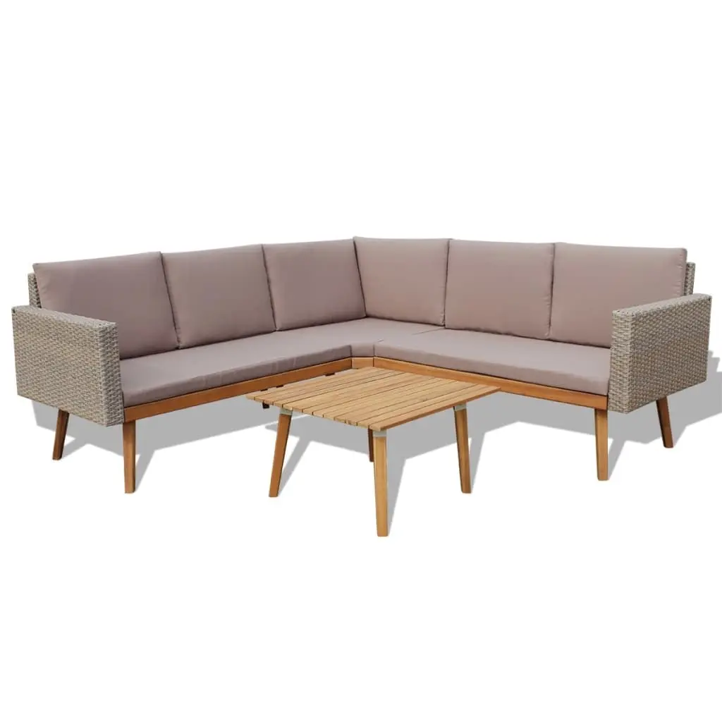 4 Piece Garden Lounge Set with Cushions Poly Rattan Grey 43133 - Furniture