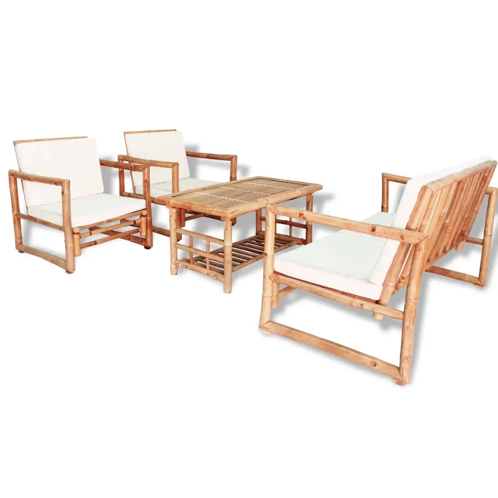 4 Piece Garden Lounge Set with Cushions Bamboo 43159 - Furniture