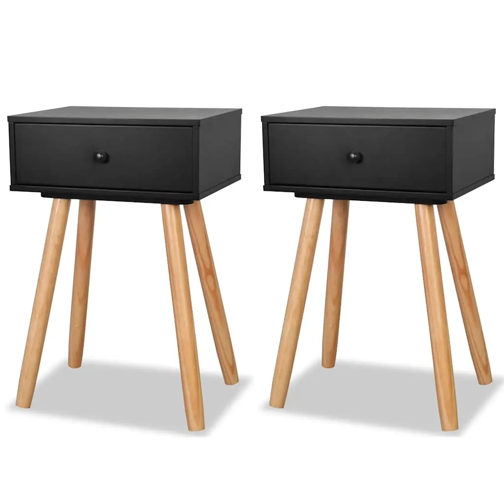 Bedside Tables 2 pcs Solid Pinewood 40x30x61 cm Black 244741 - Furniture