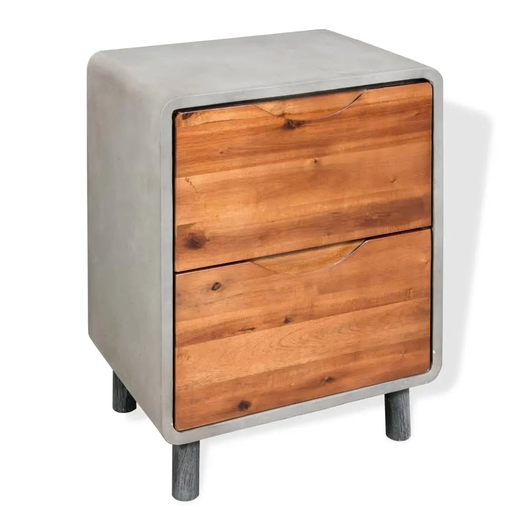 Nightstand Concrete Solid Acacia Wood 40x30x50 cm 244994 - Furniture