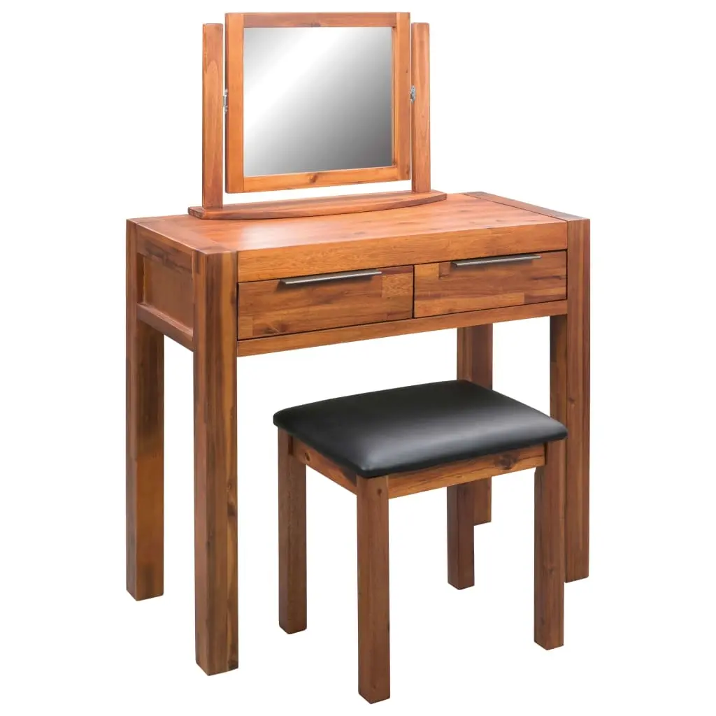 Dressing Table with Stool and Mirror Solid Acacia Wood 245191 - Furniture