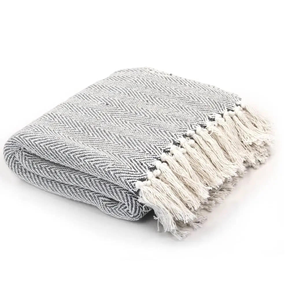 Throw Cotton Herringbone 160x210 cm Grey 245319 - Home & Garden