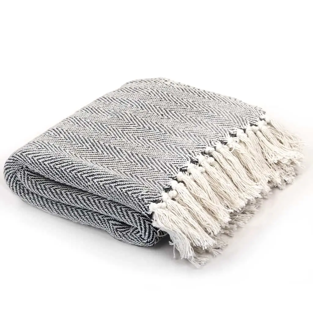 Throw Cotton Herringbone 125x150 cm Navy Blue 245321 - Home & Garden