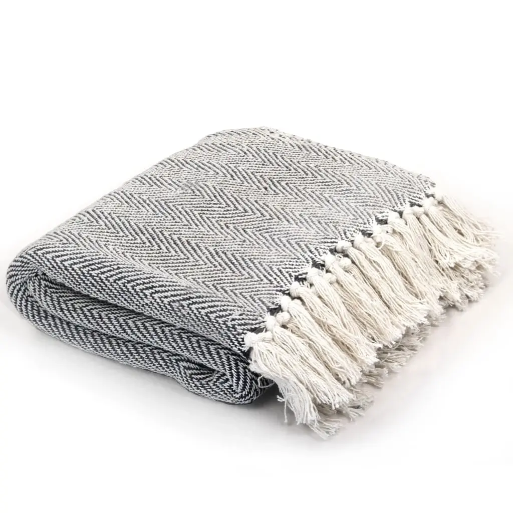Throw Cotton Herringbone 160x210 cm Navy Blue 245322 - Home & Garden