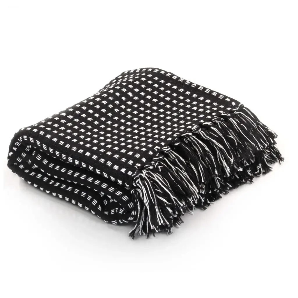 Throw Cotton Squares 125x150 cm Black 245330 - Home & Garden