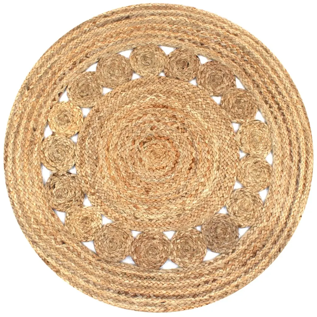 Area Rug Braided Design Jute 90 cm Round 245342 - Home & Garden