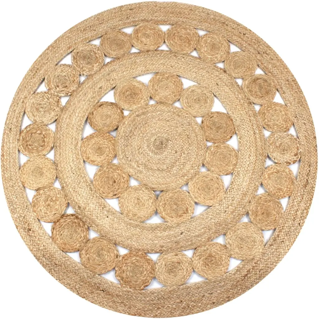 Area Rug Braided Design Jute 120 cm Round 245343 - Home & Garden
