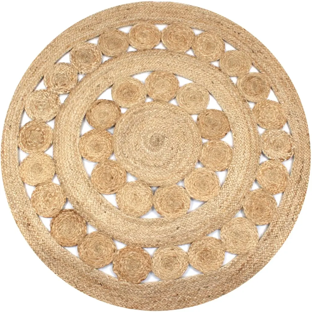 Area Rug Braided Design Jute 150 cm Round 245344 - Home & Garden