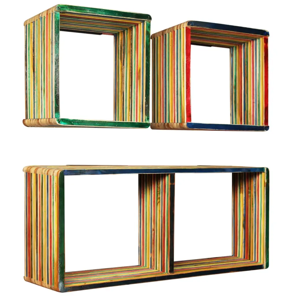 Wall Shelf Set 3 pcs Multicolour Solid Reclaimed Teak 245410 - Furniture