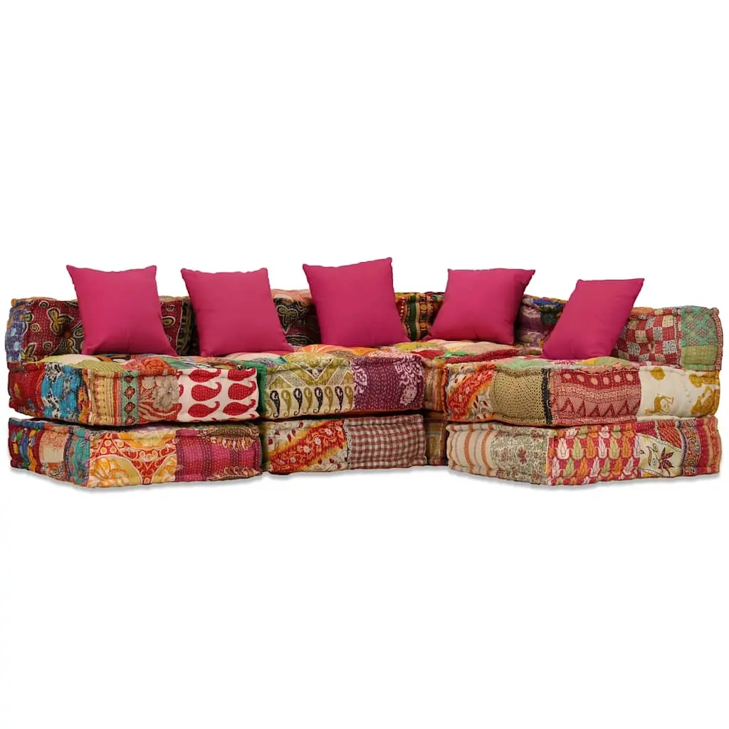4-Seater Modular Pouffe Patchwork Fabric 244981