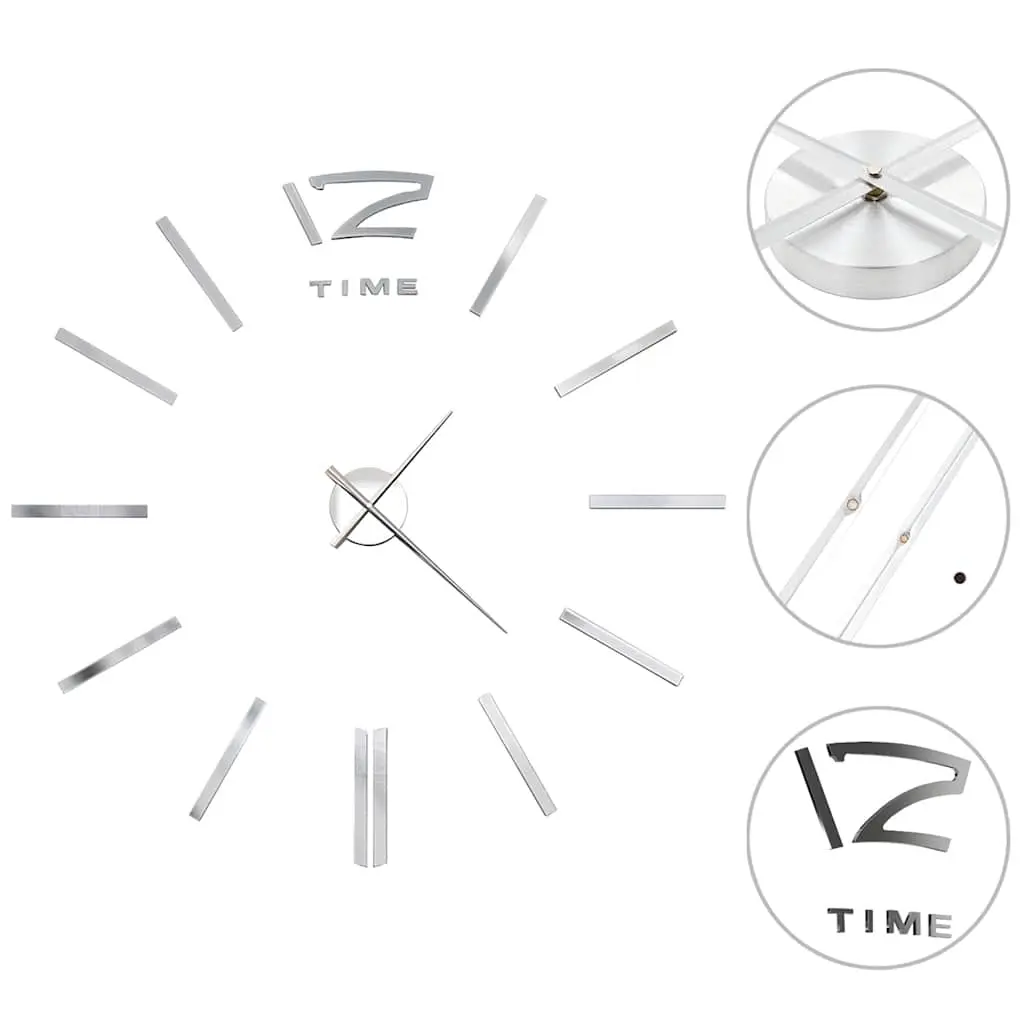 3D Wall Clock Modern Design 100 cm XXL Silver 50637 - Home & Garden