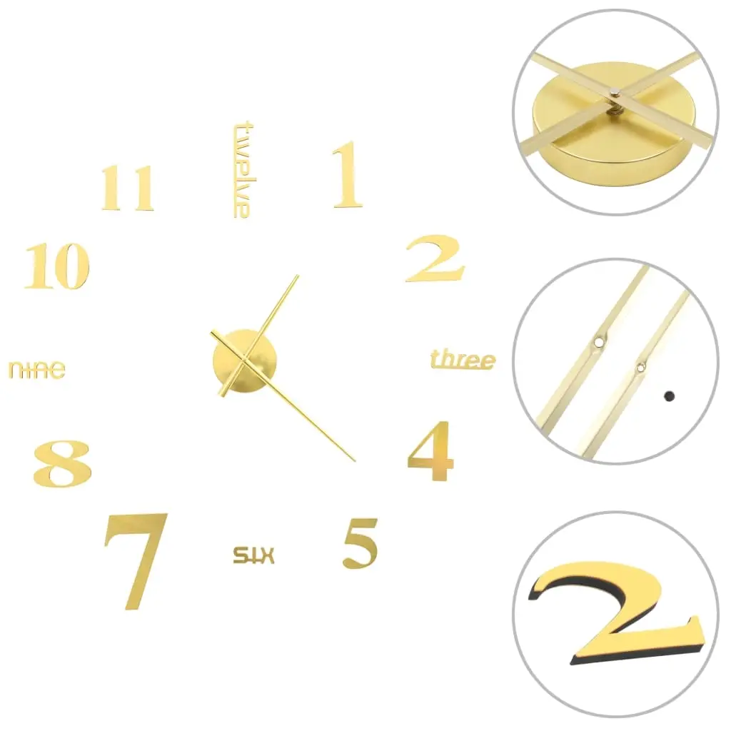 3D Wall Clock Modern Design 100 cm XXL Gold 50638 - Home & Garden