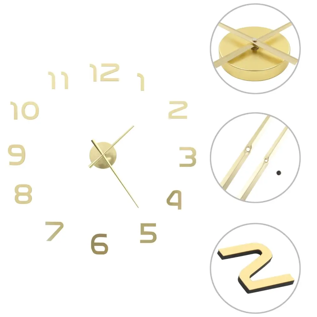 3D Wall Clock Modern Design 100 cm XXL Gold 50640 - Home & Garden