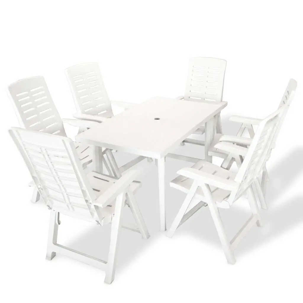 7 Piece Outdoor Dining Set Plastic White 275075 - Furniture
