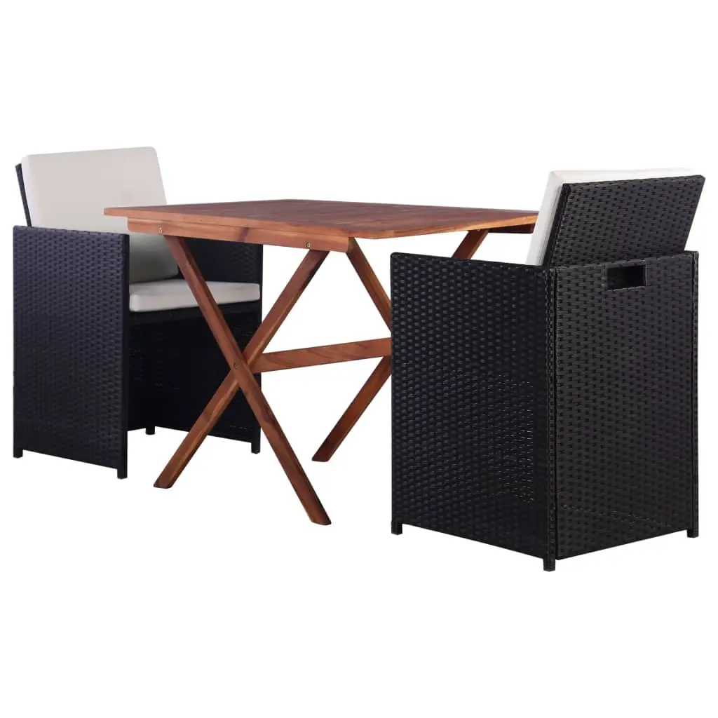 3 Piece Bistro Set Poly Rattan and Acacia Wood Black 43902 - Furniture