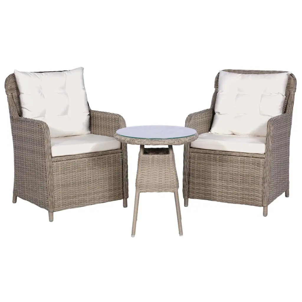 3 Piece Bistro Set with Cushions and Pillows Poly Rattan Brown 44150 - Furniture