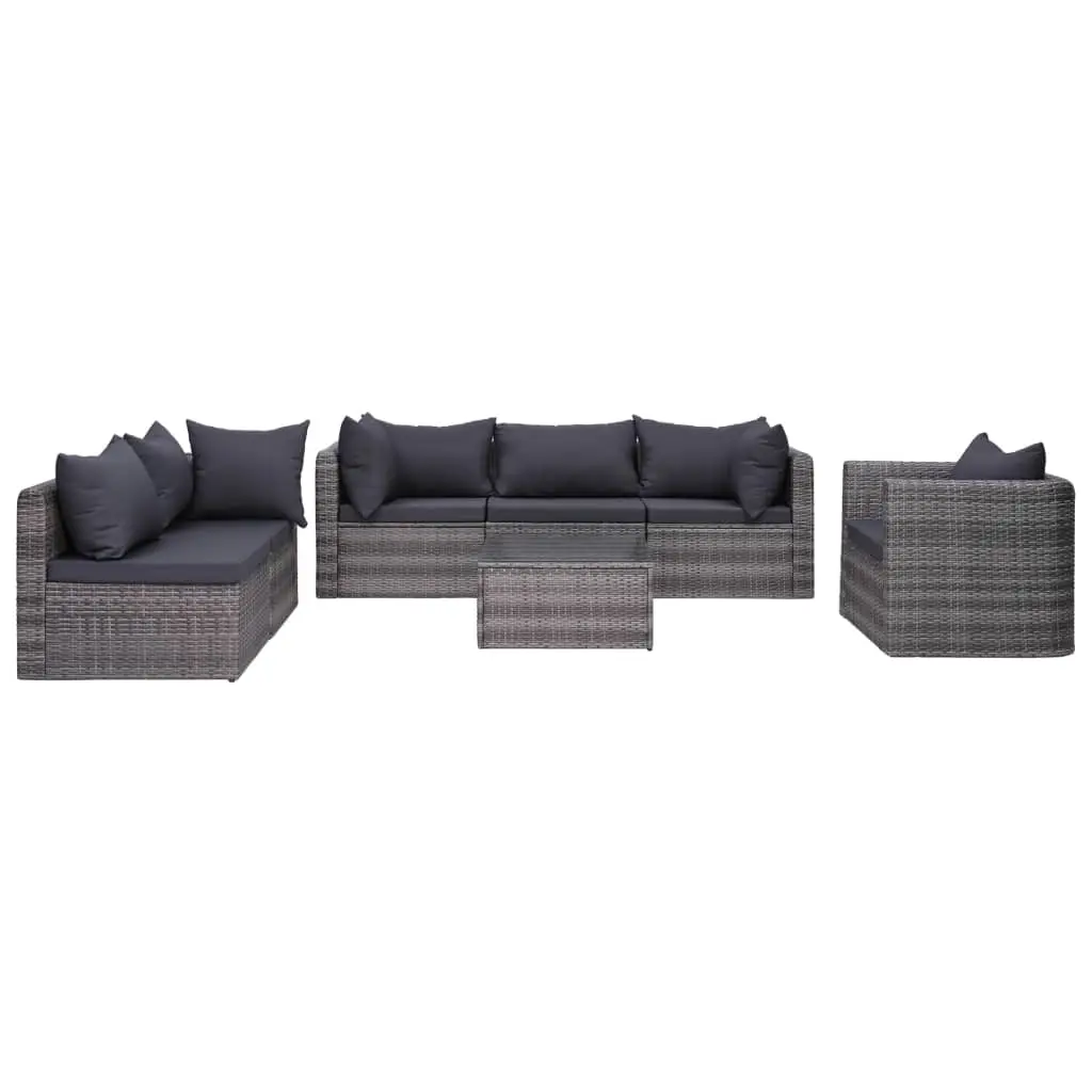 7 Piece Garden Sofa Set with Cushions & Pillows Poly Rattan Grey 44158 - Furniture