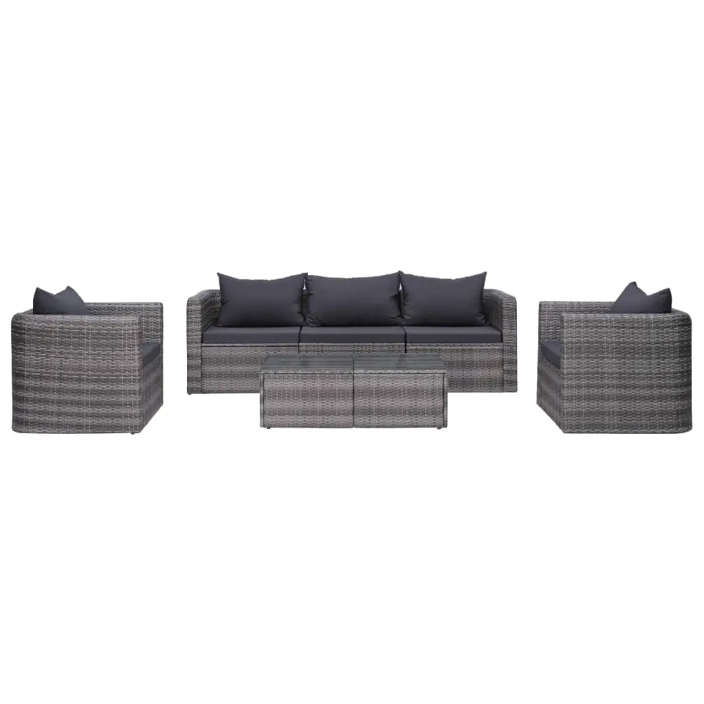 6 Piece Garden Sofa Set with Cushions & Pillows Poly Rattan Grey 44159 - Furniture