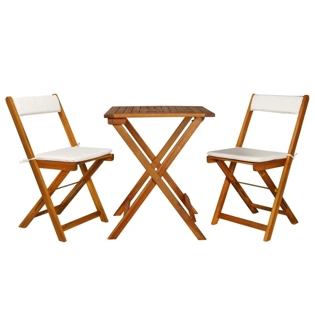 3 Piece Folding Bistro Set with Cushions Solid Acacia Wood 44014 - Furniture