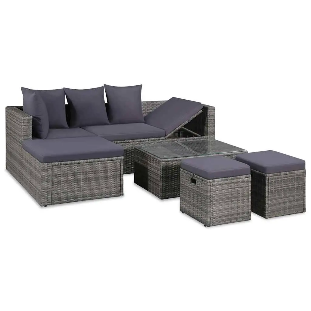 4 Piece Garden Lounge Set with Cushions Poly Rattan Grey 43956 - Furniture