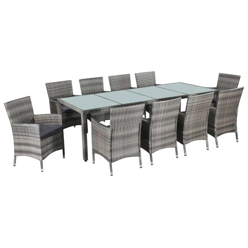 11 Piece Outdoor Dining Set with Cushions Poly Rattan Grey 43957 - Furniture
