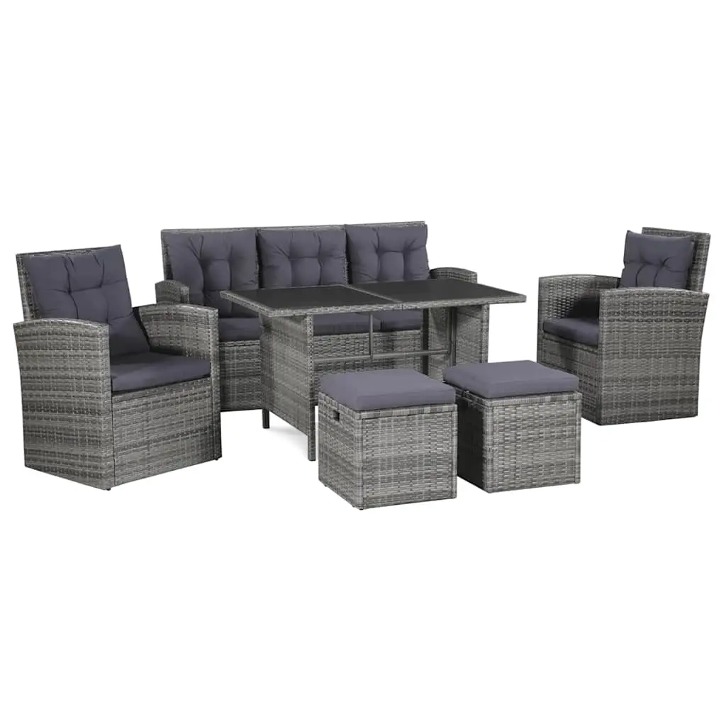 6 Piece Garden Lounge Set with Cushions Poly Rattan Grey 43960 - Furniture
