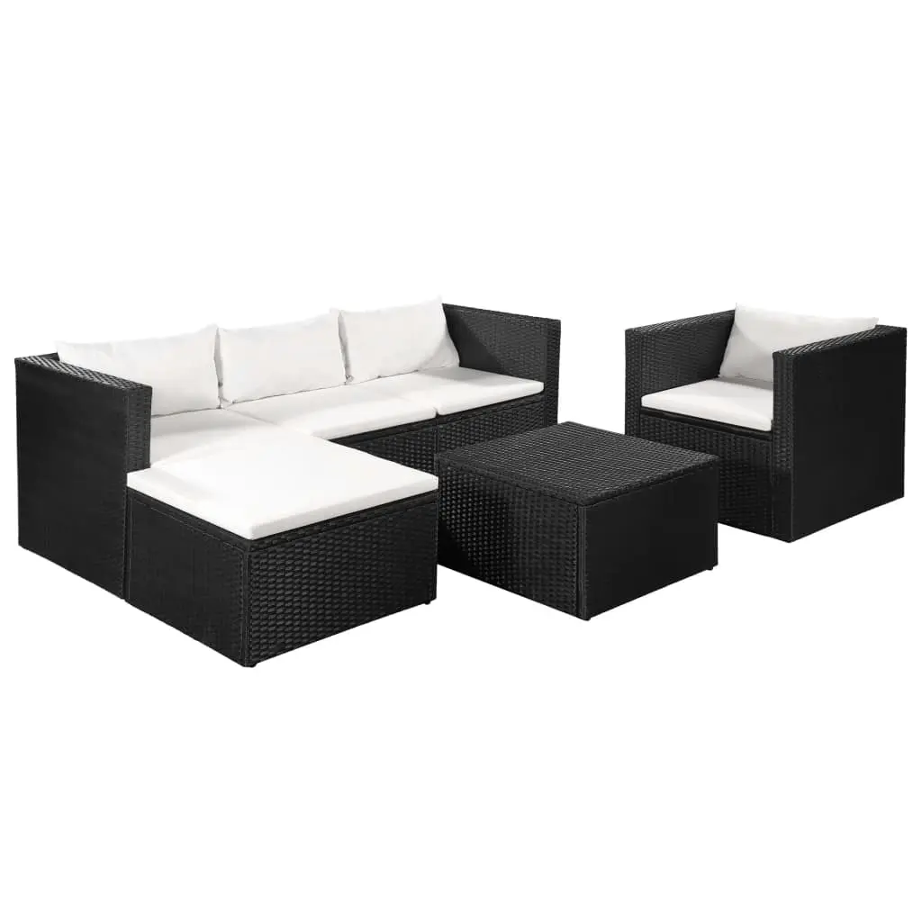 4 Piece Garden Lounge Set Poly Rattan Black and White 44170 - Furniture