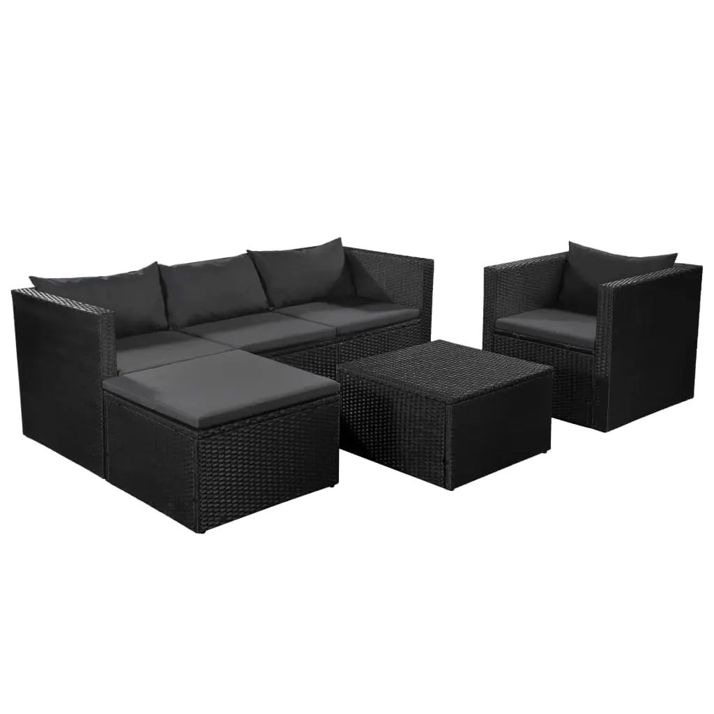 4 Piece Garden Lounge Set Poly Rattan Black and Grey 44171 - Furniture