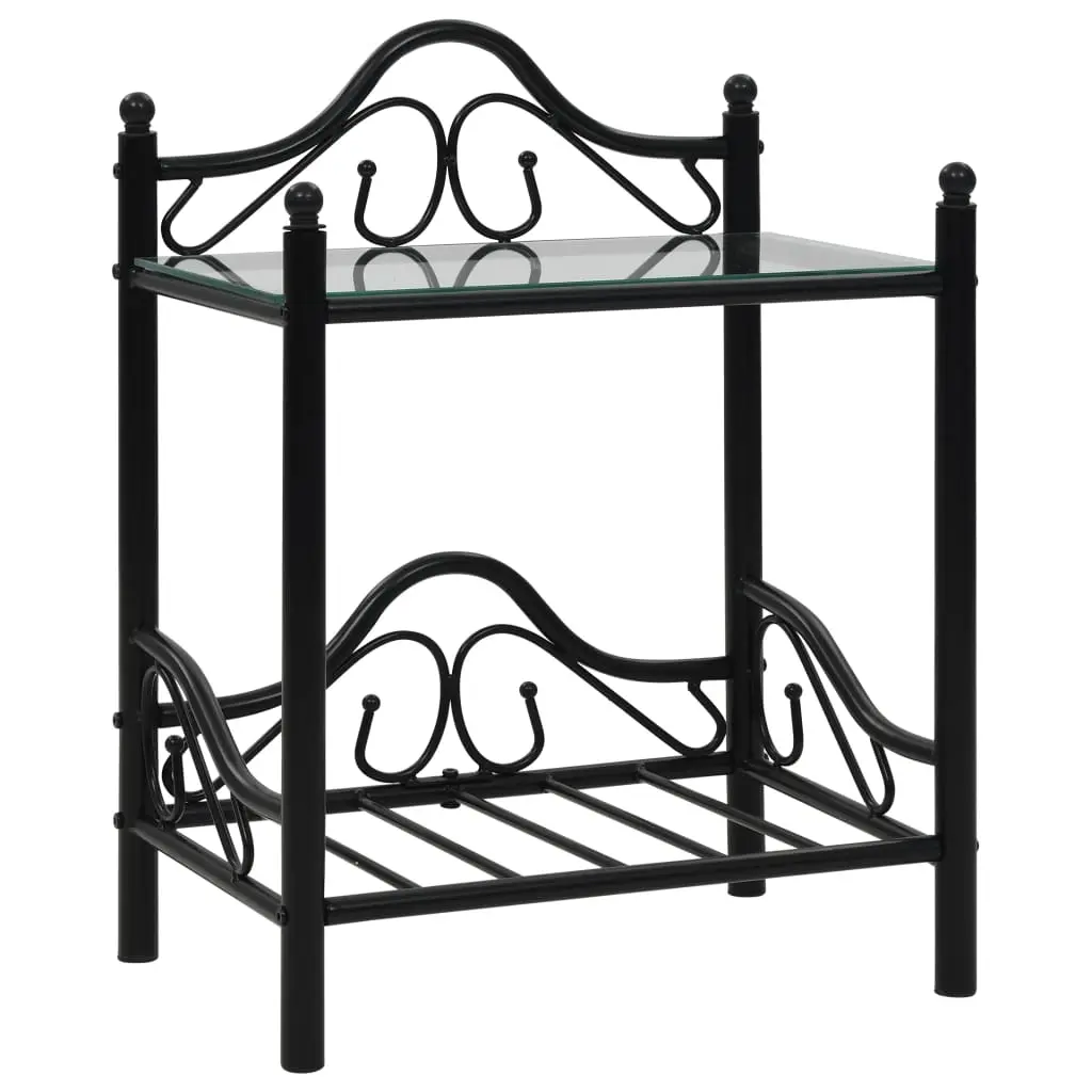 Bedside Table Steel and Tempered Glass 45x30.5x60 cm Black 246726 - Furniture