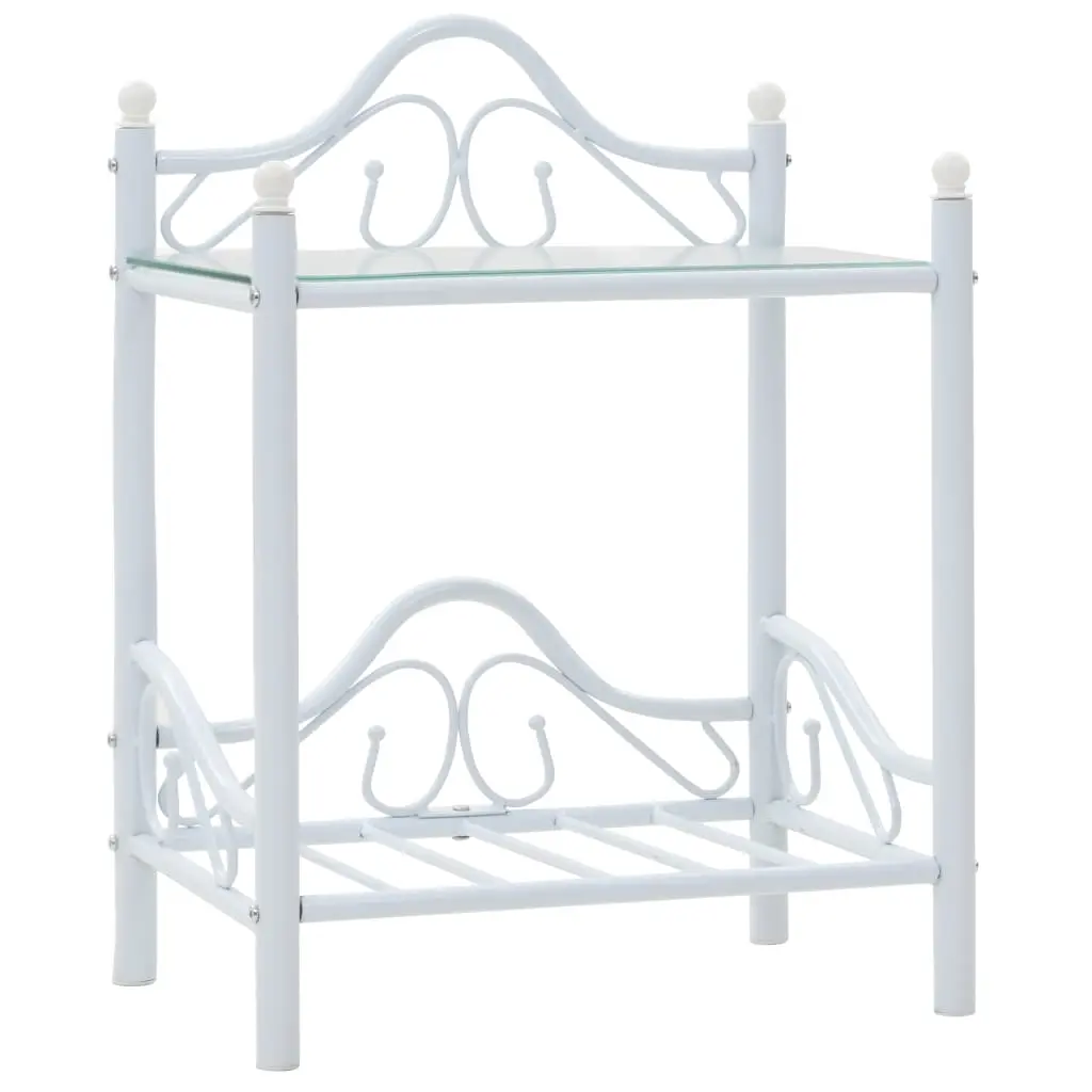 Bedside Table Steel and Tempered Glass 45x30.5x60 cm White 246728 - Furniture