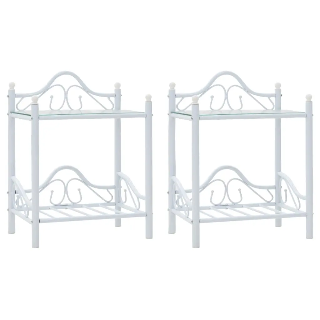 Bedside Tables 2 pcs Steel and Tempered Glass 45x30.5x60 cm White 246729 - Furniture