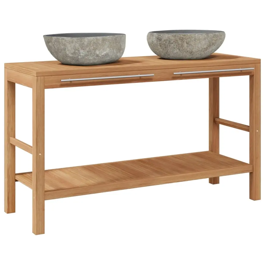 Bathroom Vanity Cabinet Solid Teak with Riverstone Sinks 246497 - Furniture