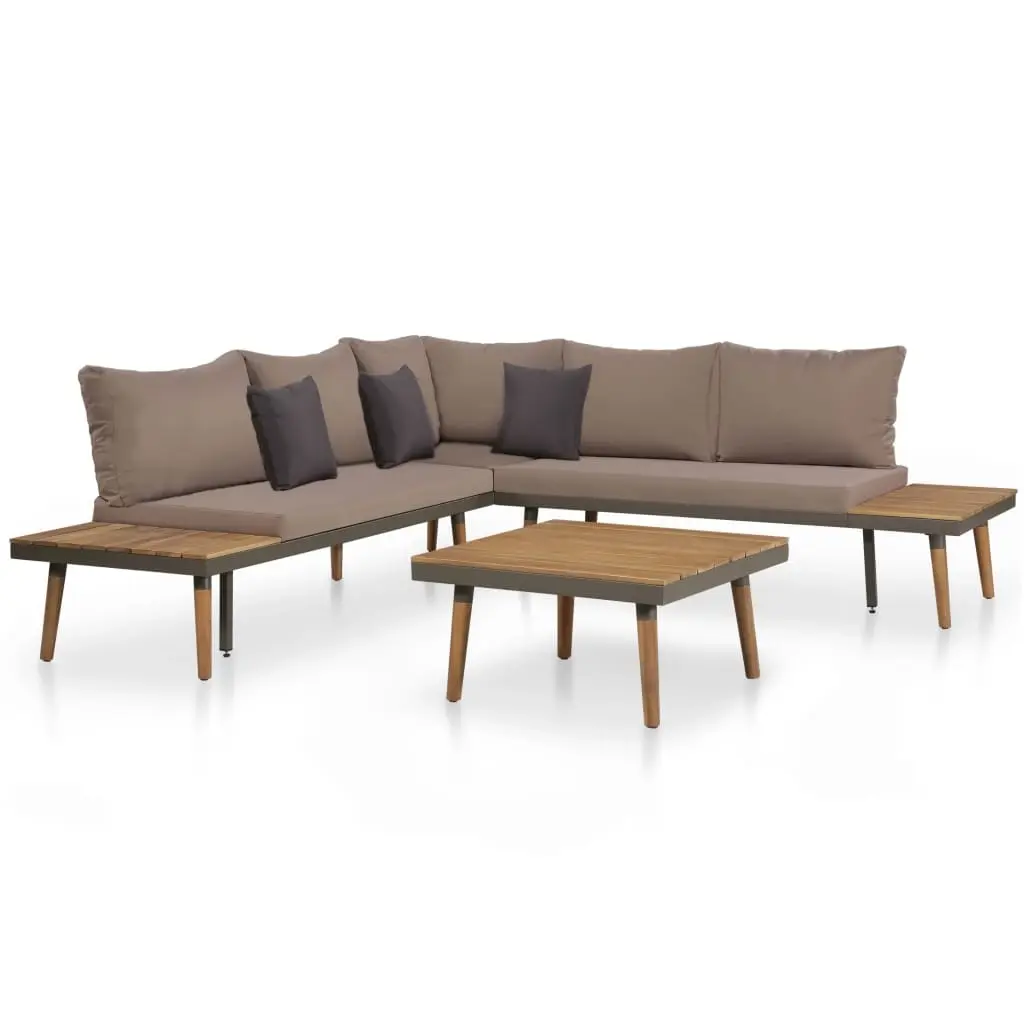 4 Piece Garden Lounge Set with Cushions Solid Acacia Wood Brown 44240 - Furniture