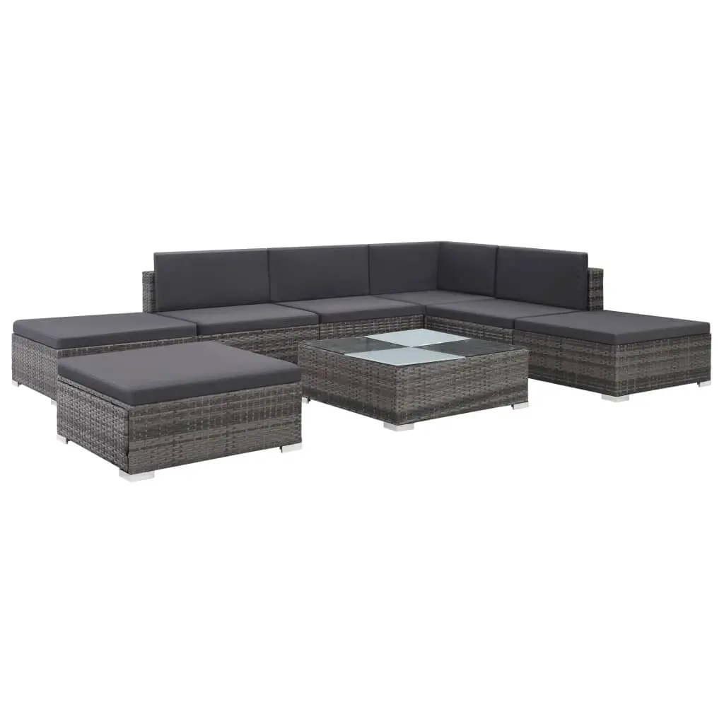8 Piece Garden Lounge Set with Cushions Poly Rattan Grey 44421 - Furniture